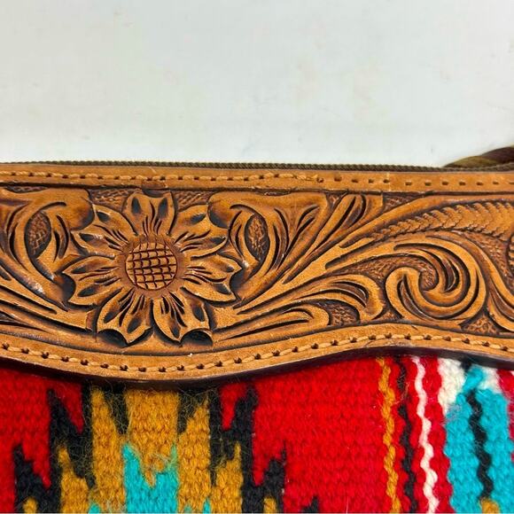 American Darling Tapestry Serape Fringed Wristlet Leather Clutch - Picture 3 of 12
